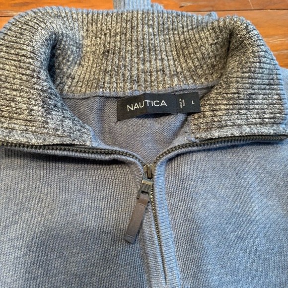 Nautica Men’s 1/4Zip Sweater Light Blue Cotton Size Large Classic Knit Pullover - Picture 3 of 7